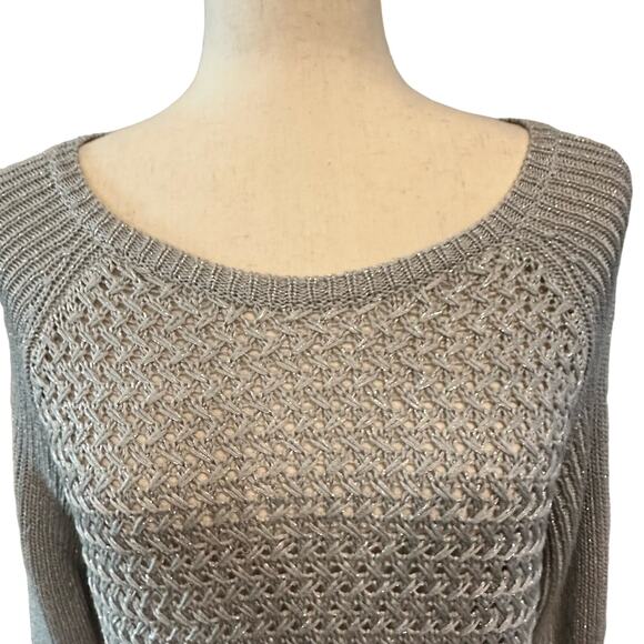 Apt 9 Womens Size Large Sweater Silver Metallic Sparkle Long Sleeve Open Weave - Picture 5 of 9